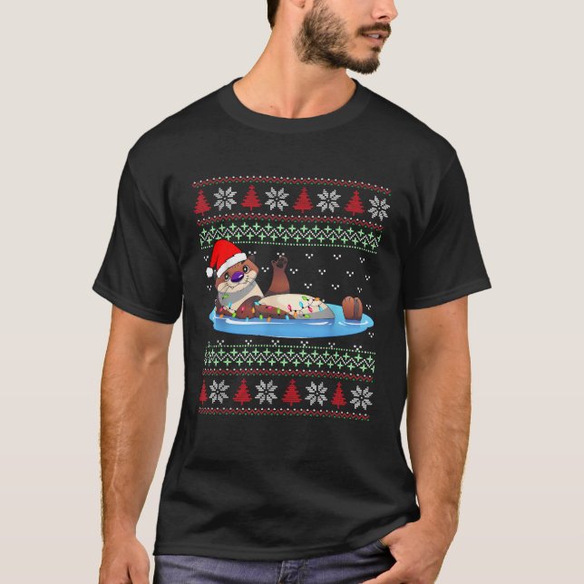 Otter Ugly Christmas Sweater Santa Otter Xmas Ligh (Front)