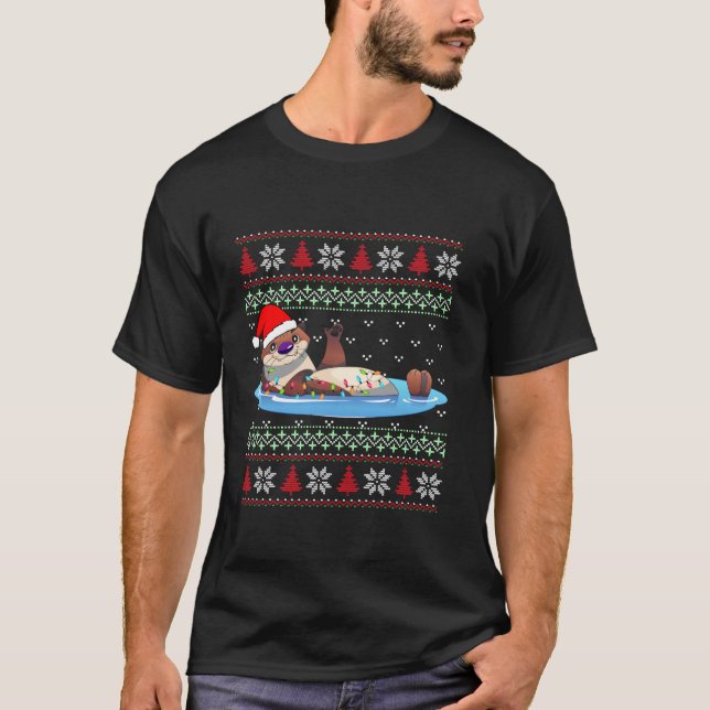 Otter Ugly Christmas Sweater Santa Otter Xmas Ligh (Front)