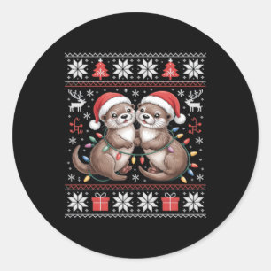 Otter Ugly Christmas Xmas Lights Family Matching Classic Round Sticker