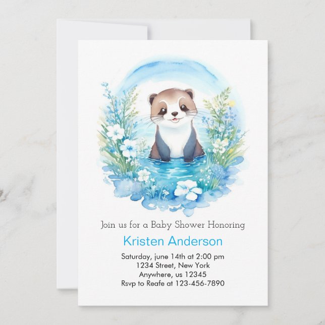 Otter Watercolor Wonderland Boy Baby Shower Invitation (Front)