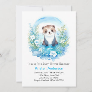 Otter Watercolor Wonderland Boy Baby Shower Invitation