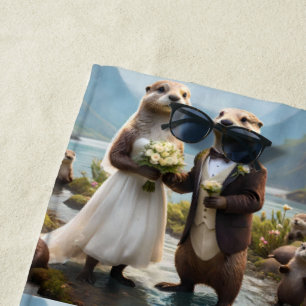 Otter Wedding Day, Beach Towel