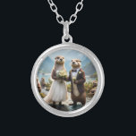 Otter Wedding Day, Silver Plated Necklace<br><div class="desc">Pictured In Their Bridal Outfits Are Otters On Their Wedding Day.</div>