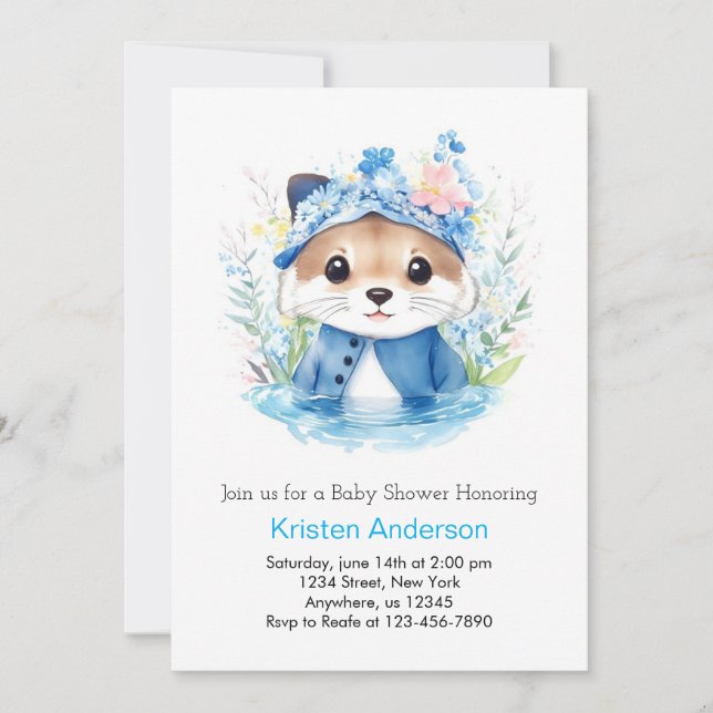 Otter Whimsy Watercolor Boy Baby Shower Invitation (Front)
