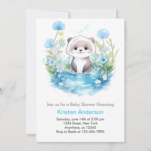 Otter Wildflower Blue Boy Baby Shower Invitation (Front)