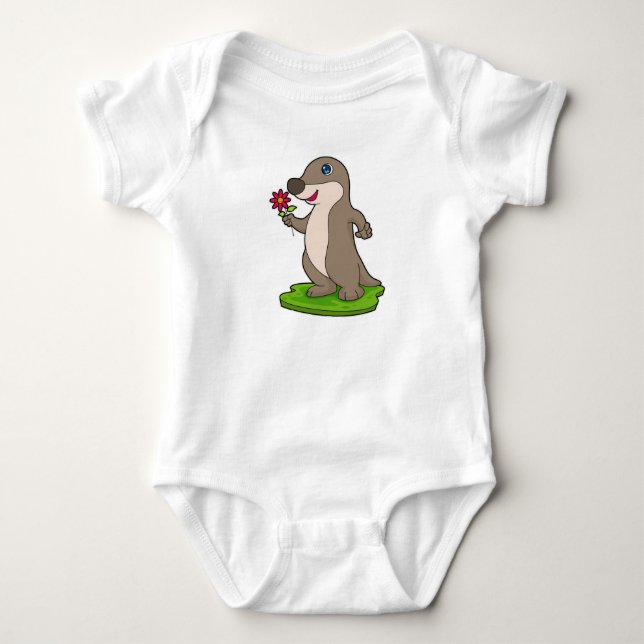 Otter with Flower Baby Bodysuit (Front)