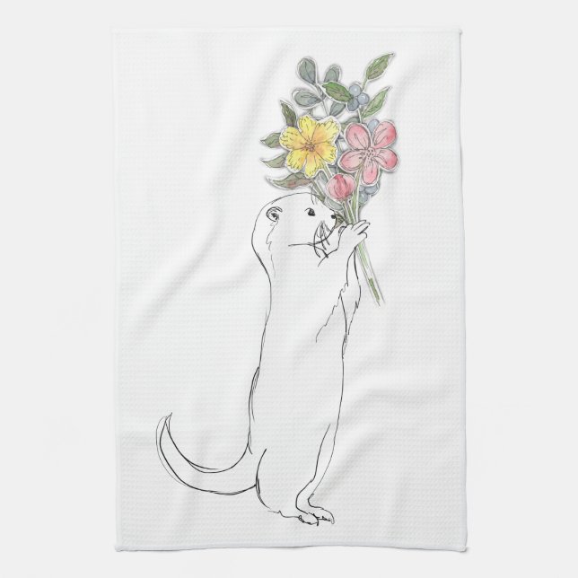 Otter with flowers tea towel (Vertical)