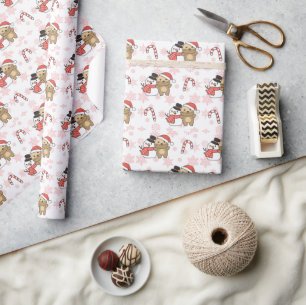 Otter With Snowman In Winter For Christmas Holiday Wrapping Paper