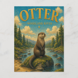 Otter Woodland River Watercolor GeoSaga Postcard