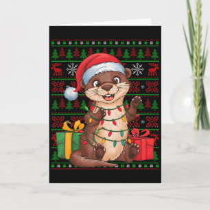 Otter Xmas Lights Ugly Santa Hat Otter Christmas  Card