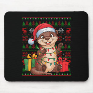 Otter Xmas Lights Ugly Santa Hat Otter Christmas  Mouse Mat