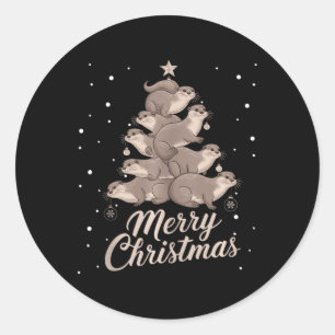 Otter Xmas Tree Otter Christmas Tree Merry Christm Classic Round Sticker