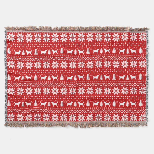 Otterhound Dog Silhouettes Christmas Pattern Red Throw Blanket (Front)