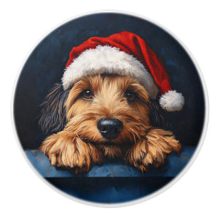 Otterhound In A Santa Hat Ceramic Knob