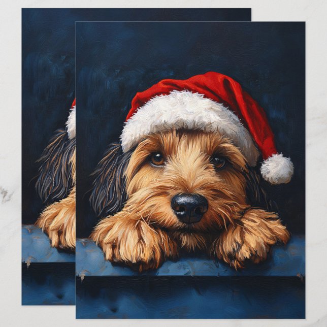 Otterhound In A Santa Hat Scrapbook Paper (Front/Back)