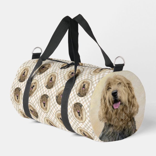 Otterhound Painting Black and Tan Original Dog Art Duffle Bag (Left Corner)
