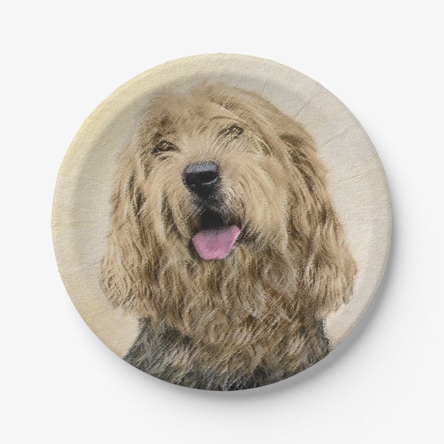 Otterhound Painting - Cute Original Dog Art Paper Plate (Front)