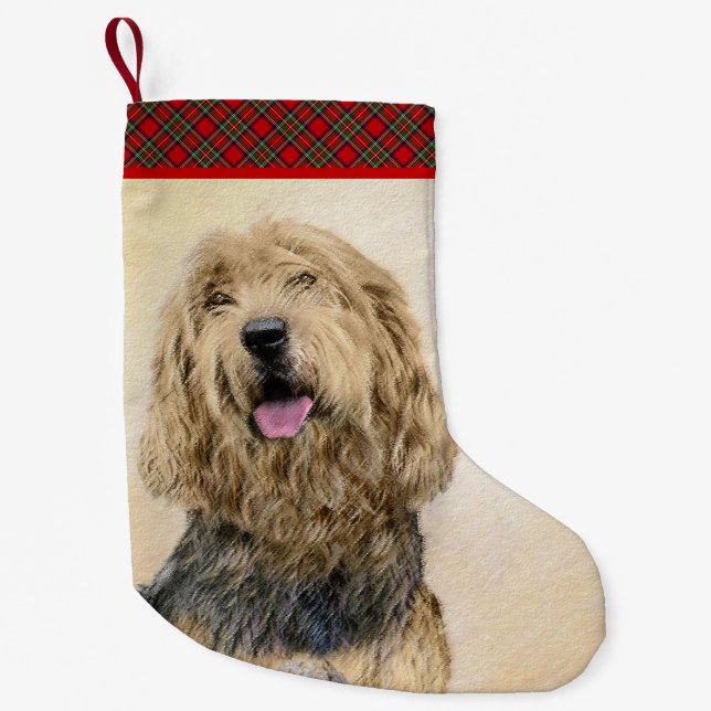 Otterhound Painting - Cute Original Dog Art Small Christmas Stocking (Front)