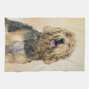 Otterhound Painting - Cute Original Dog Art Tea Towel