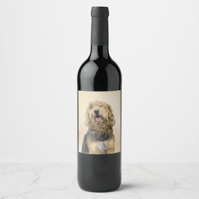Otterhound Painting - Cute Original Dog Art Wine Label (Front)