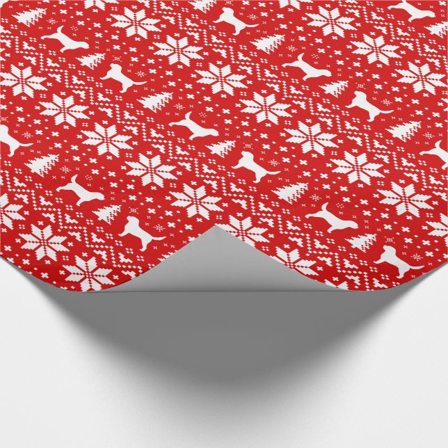 Otterhound Silhouettes Dogs Christmas Holiday Red Wrapping Paper (Corner)