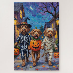 Otterhound Trick-or-Treating in Halloween Costumes Jigsaw Puzzle