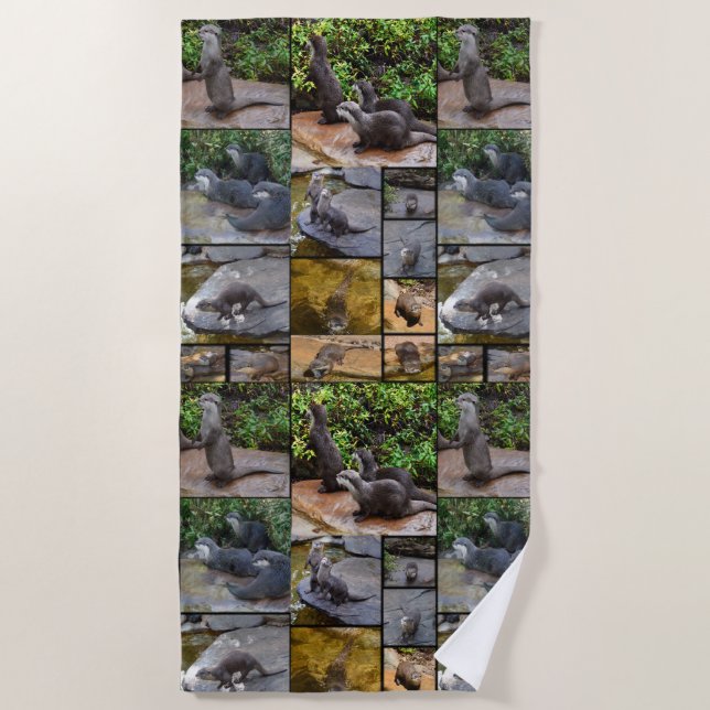 **"Otterly Adorable: A Photo Collage of Otters Beach Towel (Front)