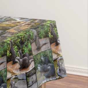 **"Otterly Adorable: A Photo Collage of Otters Tablecloth