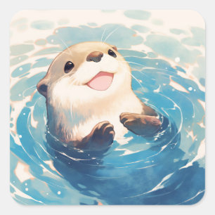 Otterly Adorable Aquatic Adventure Square Sticker