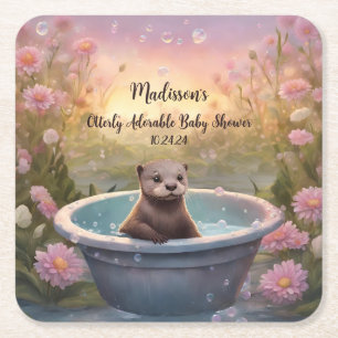 Otterly Adorable Baby Shower Square Paper Coaster