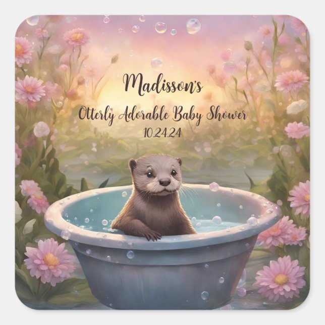 Otterly Adorable Baby Shower Square Sticker (Front)