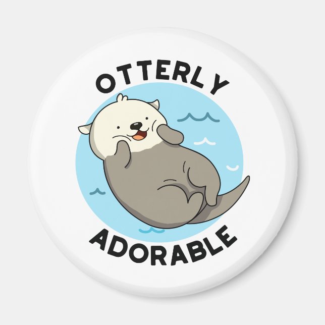 Otterly Adorable Cute Floating Otter Pun Magnet (Front)