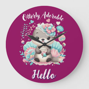 Otterly Adorable Cute Kawaii Otter Large Clock