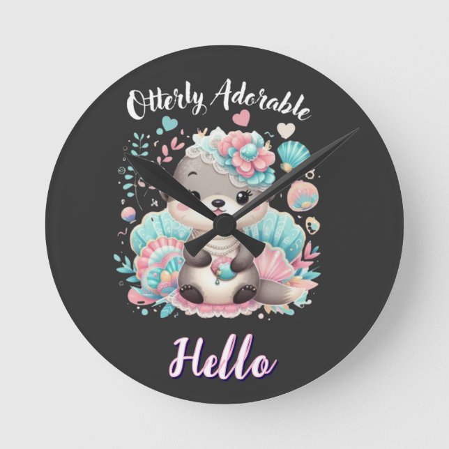 Otterly Adorable Cute Kawaii Otter  Round Clock (Front)