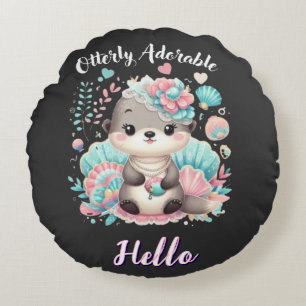 Otterly Adorable Cute Kawaii Otter Round Cushion
