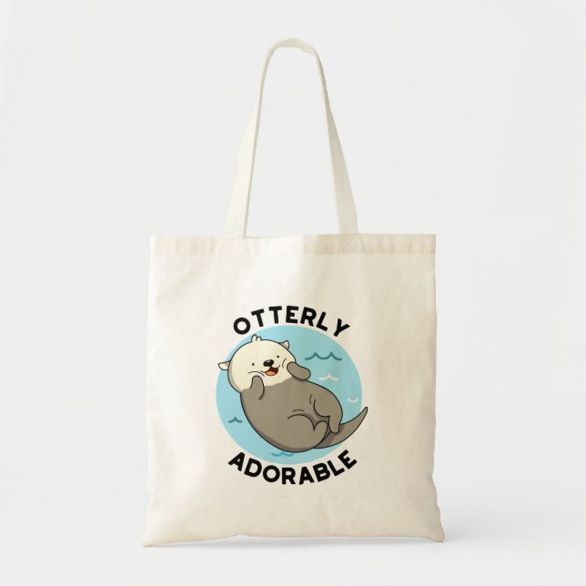 Otterly Adorable Funny Floating Otter Pun Tote Bag (Front)