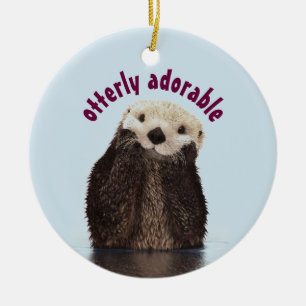 Otterly Adorable Pun with Cute Otter Photo Ceramic Tree Decoration