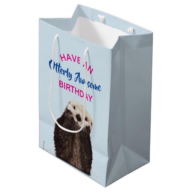 Otterly Awesome Birthday Cute Otter Pun Medium Gift Bag (Front Angled)