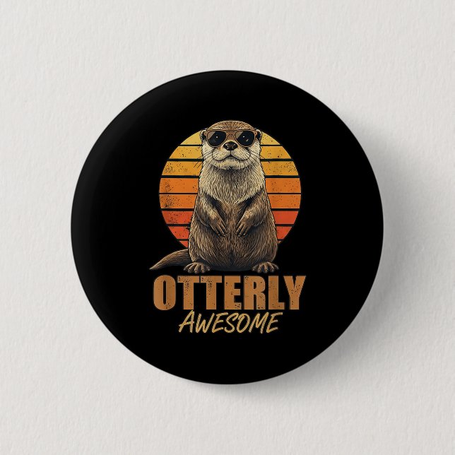 Otterly Awesome Retro Sunset Sea Otter Lover Graph 6 Cm Round Badge (Front)