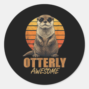 Otterly Awesome Retro Sunset Sea Otter Lover Graph Classic Round Sticker