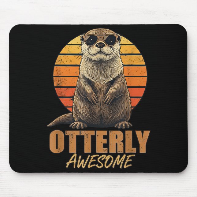 Otterly Awesome Retro Sunset Sea Otter Lover Graph Mouse Mat (Front)