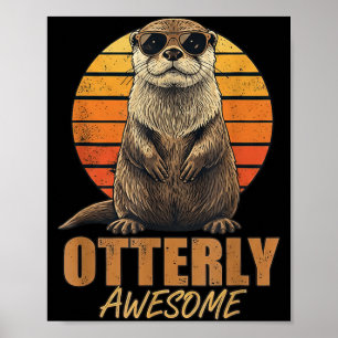 Otterly Awesome Retro Sunset Sea Otter Lover Graph Poster