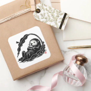 OTTERLY CONTENT • StillWood • Sea Otter Square Sticker