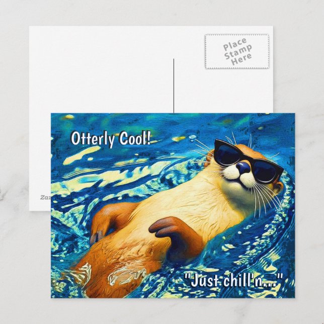 Otterly Cool! - River Otter Funny Design Postcard (Front/Back)