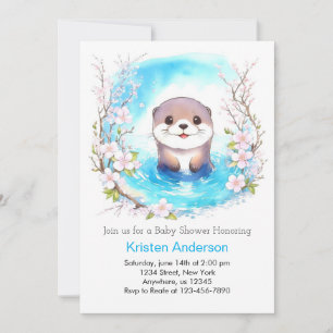Otterly Cute Watercolor Boy Baby Shower Invitation