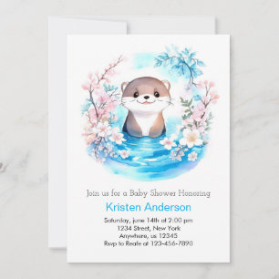 Otterly Cute Wildflower Blue Boy Baby Shower Invitation