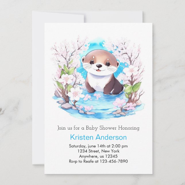 Otterly Cute Wildflower Blue Boy Baby Shower Invitation (Front)