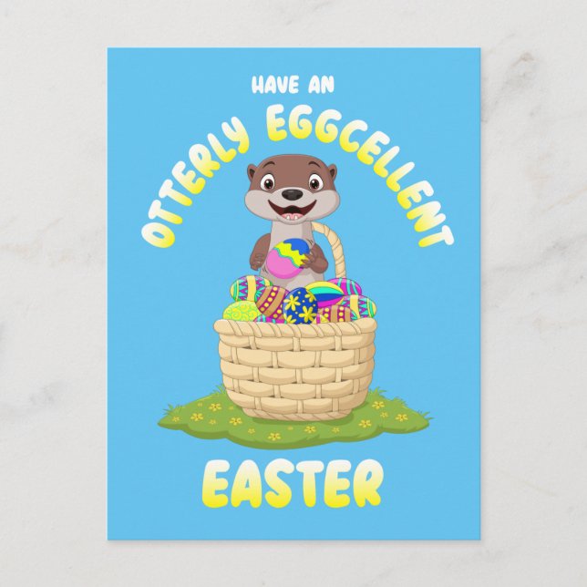 Otterly Eggcellent Cartoon Otter Easter Egg Holiday Postcard (Front)