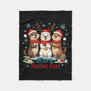 Otterly Festive Fun Christmas Otter Animals Animal Fleece Blanket