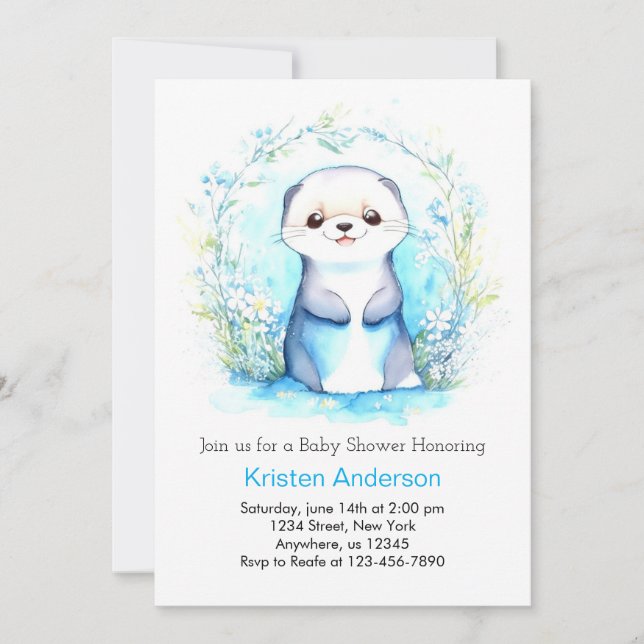 Otterly Oasis Watercolor Boy Baby Shower Invitation (Front)